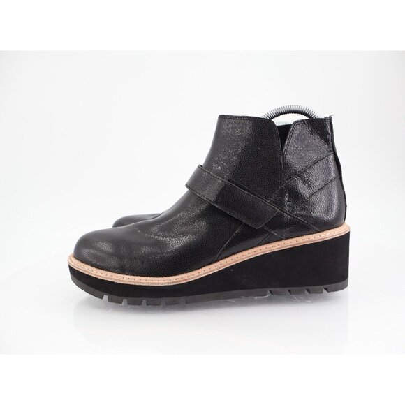 Eileen Fisher Women's Cargo Leather Wedge Booties Size 11 Black Zip Up - Picture 4 of 10